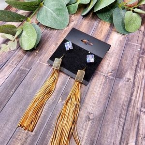 Gold chain tassel earring with cz studs